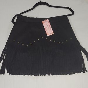 Western /Retro /Chic Shein Women Black MiniSkirt Size M With Bronze-like Studs .
